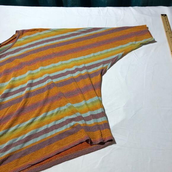 Drew striped boxy oversized dolman short sleeve tunic top womens L orange blue - Picture 7 of 11